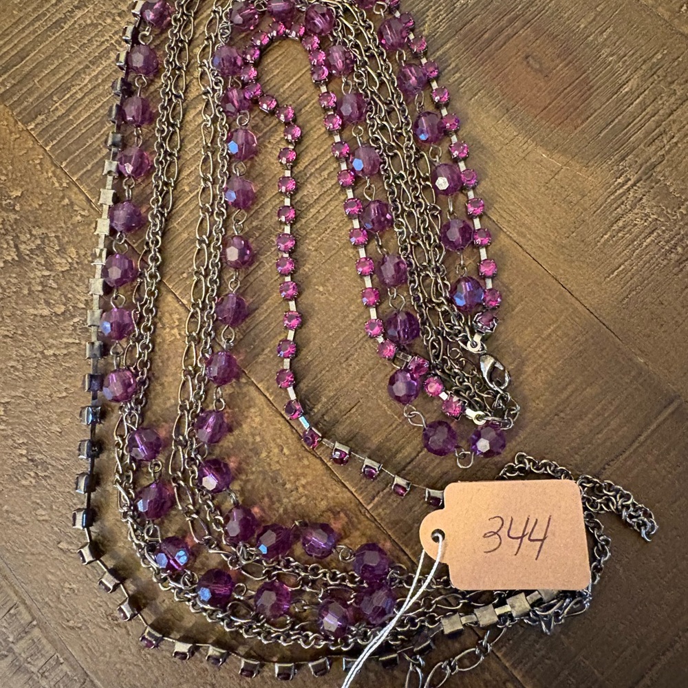Purple & Gunmetal Beaded/Stone Necklace #344